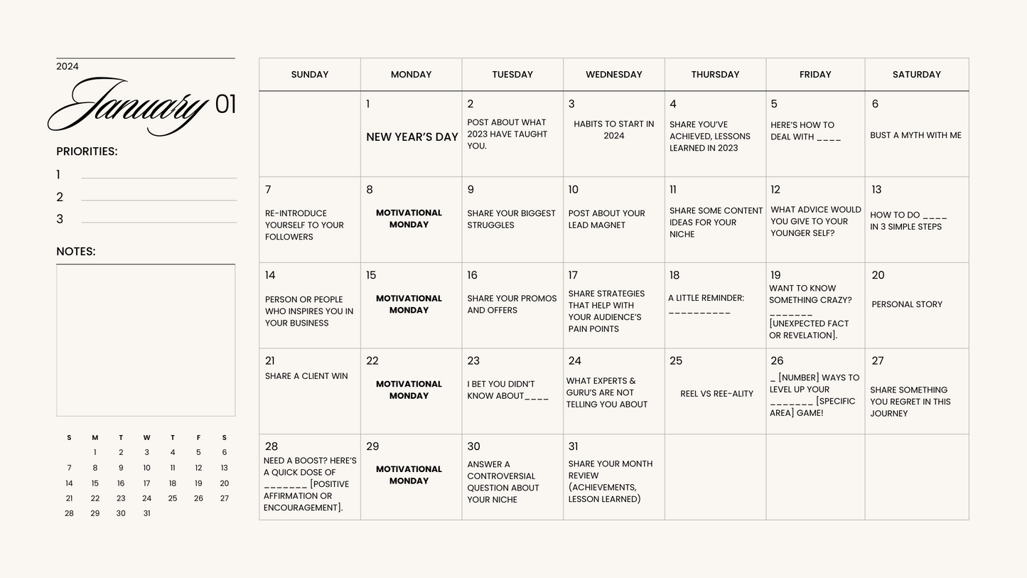 FREE - 365 Days of Pure Content Calendar Prompts Never Go without content idea again