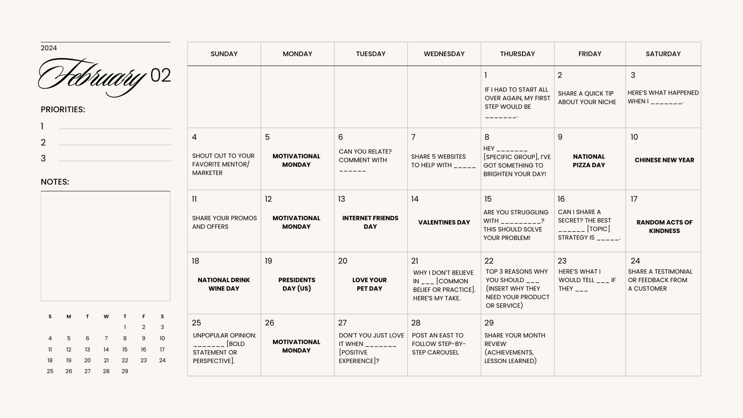 FREE - 365 Days of Pure Content Calendar Prompts Never Go without content idea again