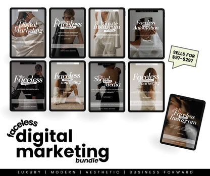 9 Faceless Digital Marketing Social Media Ebooks Instagram YouTube Facebook Tiktok Theme Page